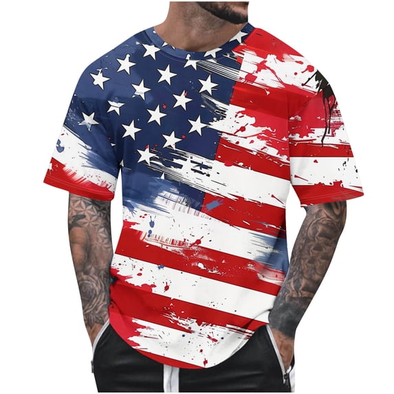 Men's Big & Tall American USA Flag Patriotic T Shirt Crewneck Casual Mens Graphic Tees Size S-6XL Multicolor