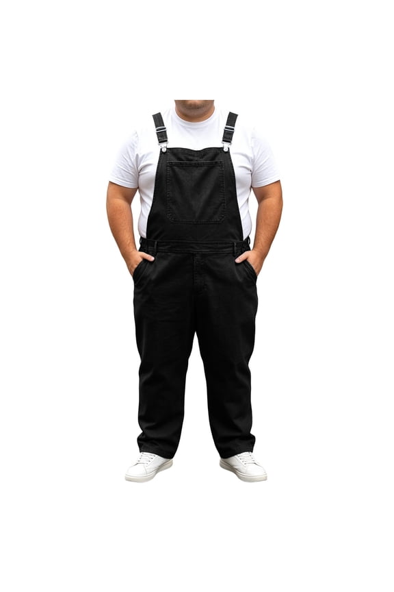 Men's Big & Tall Bib Denim Overalls Elastic Waist Adjustable Strap Jumpsuit Casual Summer Workwear Straight Leg Pants Romper