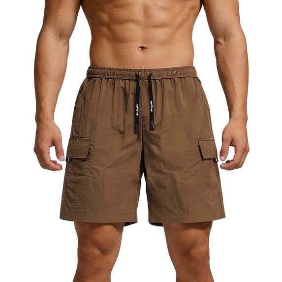 Men's Big & Tall Cargo Shorts Nylon Lightweight Quick Dry Outdoor Short Pants, Multi-Pocket Summer Breathable Elastic Waist Drawstring Utility Hiking Shorts