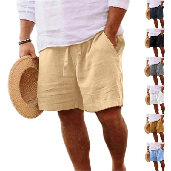 Men's Big & Tall Casual Drawstring Cotton Linen Shorts with Pockets - Regular Fit Stretch Work & Beach Shorts Earthy Yellow 3XL