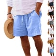 thumbnail image 1 of Men's Big & Tall Casual Drawstring Cotton Linen Shorts with Pockets - Regular Fit Stretch Work & Beach Shorts Light Blue XXL, 1 of 4