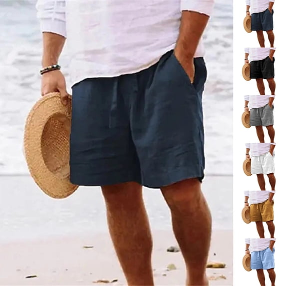 Men's Big & Tall Casual Drawstring Cotton Linen Shorts with Pockets - Regular Fit Stretch Work & Beach Shorts Navy 3XL
