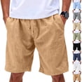 thumbnail image 1 of Men's Big & Tall Casual Drawstring Linen Shorts with Pockets - Regular Fit Stretch Work & Beach Shorts Gray S, 1 of 8