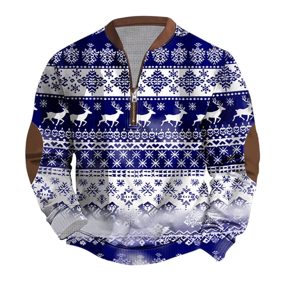 Men's Big & Tall Christmas Sweatshirt Half-Zip 3D Cartoon Graphic Sweatshirt Merry Christmas Pullover Xmas Holiday Party Tops