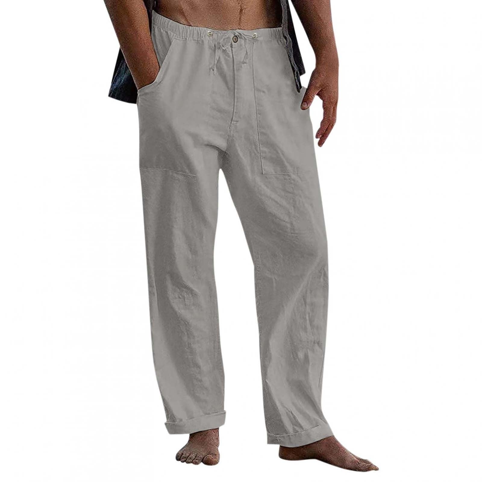 Men's Big & Tall Cotton Linen Cargo Pants Casual Elastic Waist Straight ...