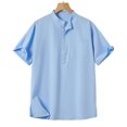 thumbnail image 1 of Men's Big and Tall Cotton Linen T-Shirt Henley Neck Button Down Short Sleeve Shirts Lightweight Soft Casual Loose Solid Color Tops Summer Holiday Clothe, 1 of 5