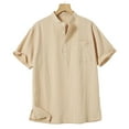 thumbnail image 1 of Men's Big and Tall Cotton Linen T-Shirt Henley Neck Button Down Short Sleeve Shirts Lightweight Soft Casual Loose Solid Color Tops Summer Holiday Clothe, 1 of 5