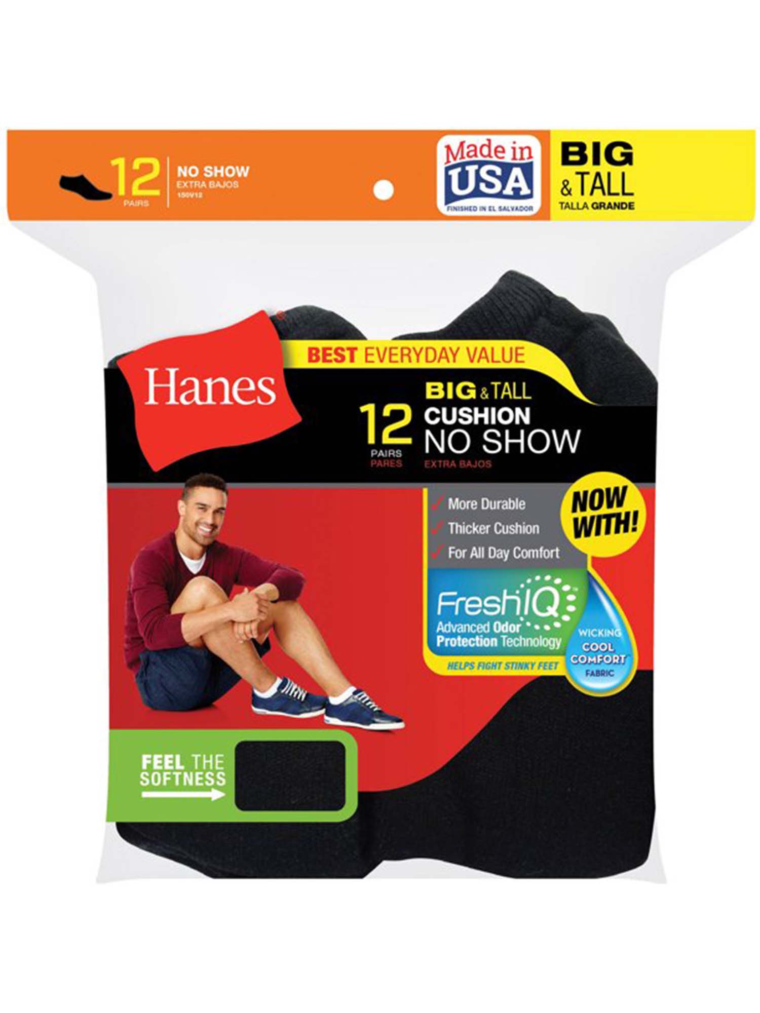 Men's Big & Tall Cushion FreshIQ No Show Socks 12-Pack - Walmart.com