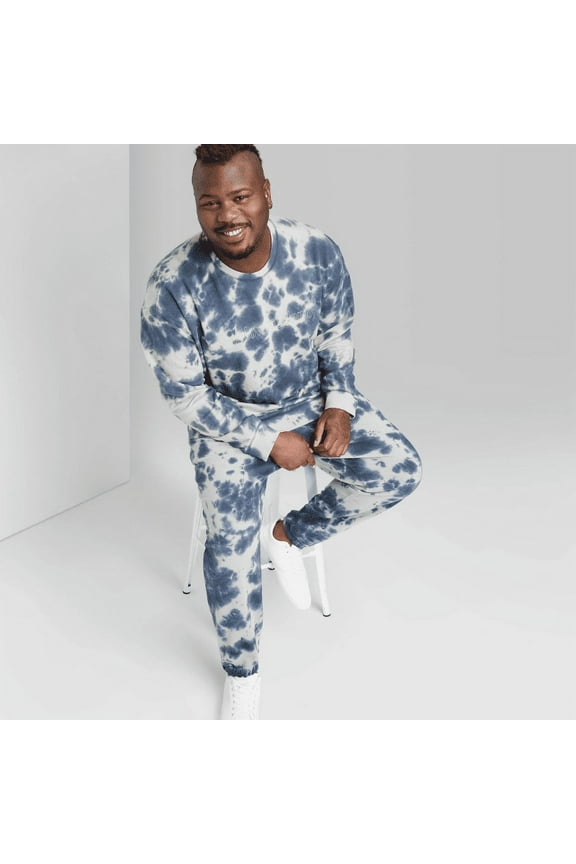 Men's Big & Tall Fleece Crewneck Sweatshirt - Original Use Blue Tie-Dye 3XL