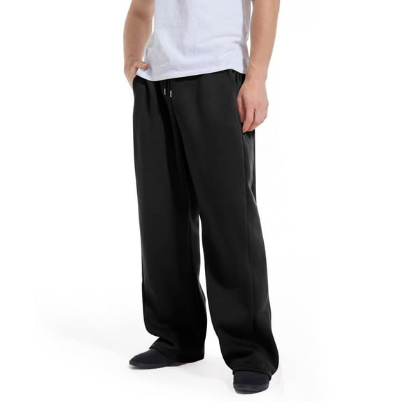 Men's Big & Tall Fleece Sweatpants - Straight Leg, Elastic Drawstring Waist with Pockets for Lounge Black L