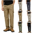 thumbnail image 1 of Men's Big & Tall Full Elastic Waist Casual Cotton Twill Cargo Pants Relaxed Fit Lightweight Ripstop Work Pant Multi Pocket Size M-5XL Gold, 1 of 6
