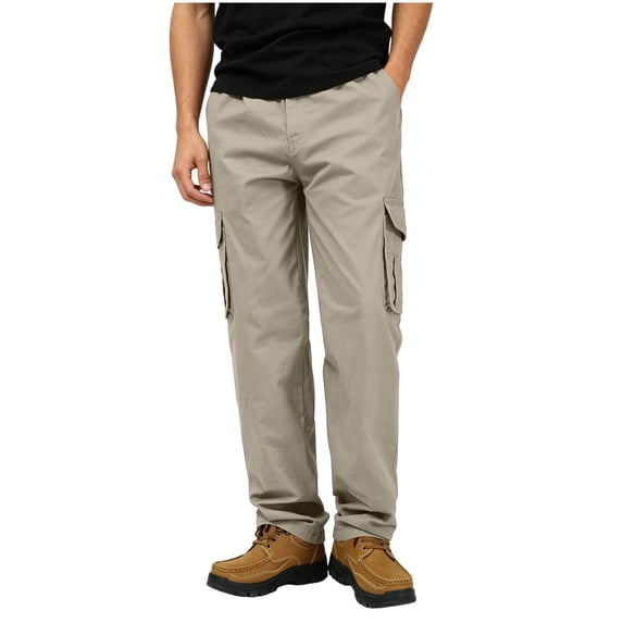 Men's Big & Tall Full Elastic Waist Casual Cotton Twill Cargo Pants Relaxed Fit Lightweight Ripstop Work Pant Multi Pocket Size M-5XL Gray