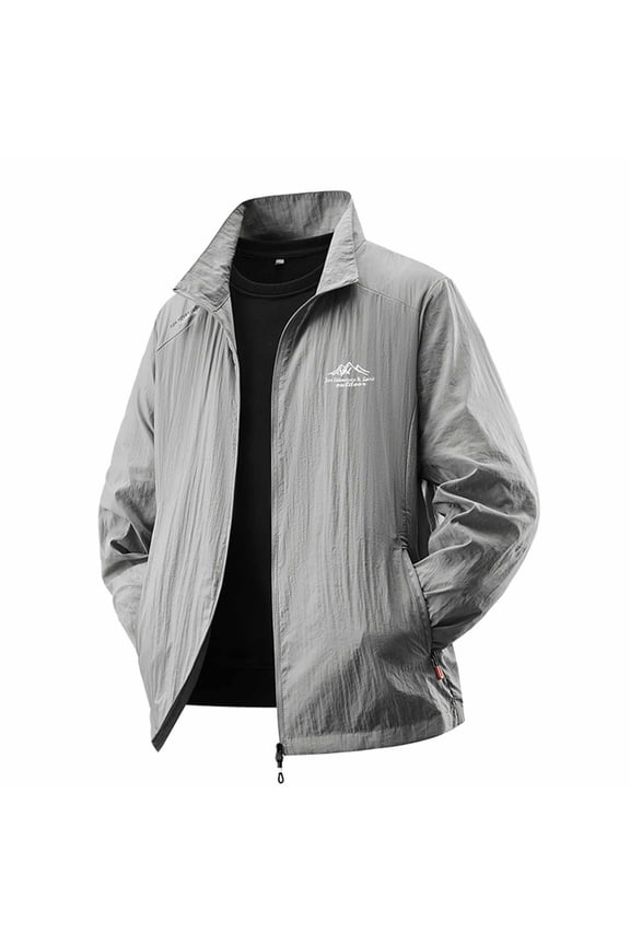 Men's Big & Tall Full Zip Sun Protection Jacket Lightweight Quick-Dry Athletic Jacket Casual Hiking Jacket with Pockets,XXL,Gray