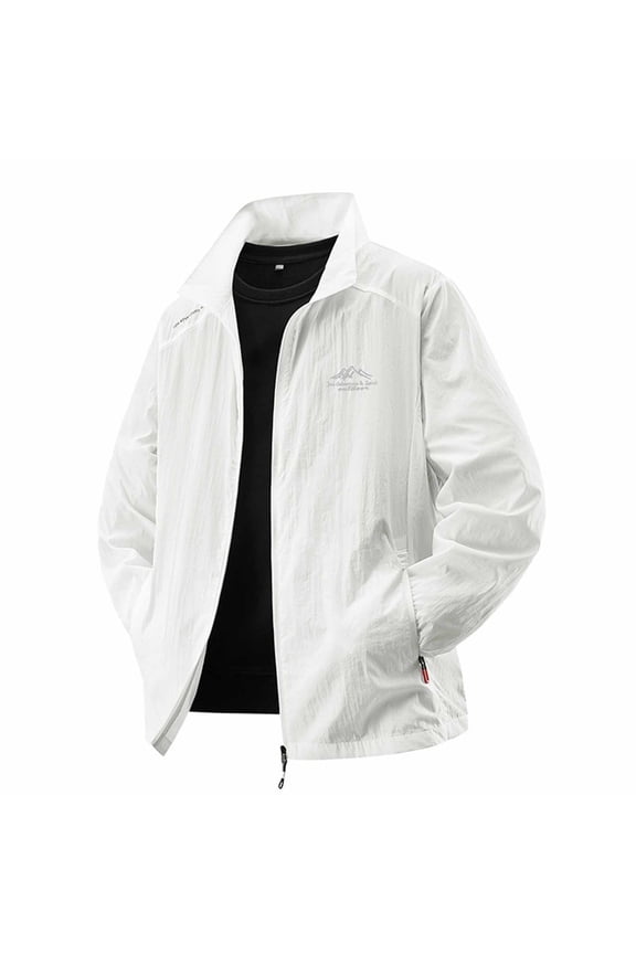 Men's Big & Tall Full Zip Sun Protection Jacket Lightweight Quick-Dry Athletic Jacket Casual Hiking Jacket with Pockets,XXXL,White