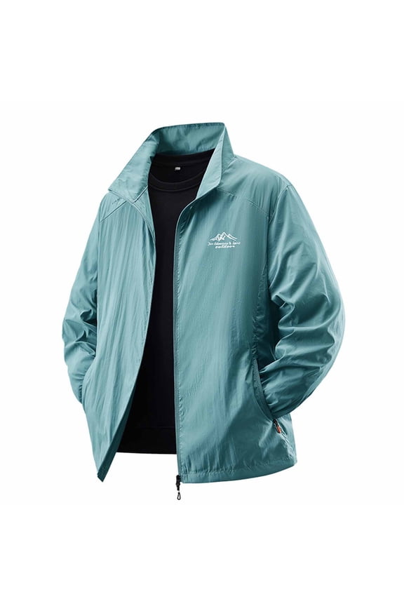 Men's Big & Tall Full Zip Sun Protection Jacket Lightweight Quick-Dry Athletic Jacket Casual Hiking Jacket with Pockets,XXXXL,Light Blue