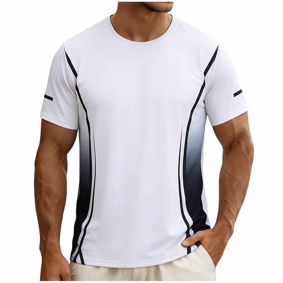 Men's Big & Tall Gradient Graphic Short Sleeve Athletic T-Shirts Quick Dry Workout Training Top Summer Moisture Wicking Performance Running Tee Plus Size Available