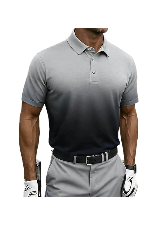 Men's Big & Tall Gradient Printed Polo Shirts Quick Dry Short Sleeve Golf T Shirt Performance Moisture Wicking Casual Workout Size 5XL Dark Gray