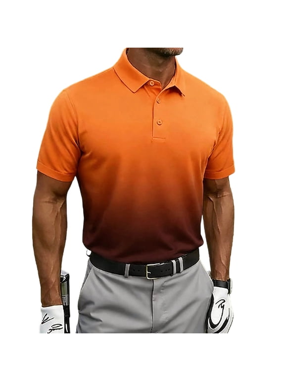Men's Big & Tall Gradient Printed Polo Shirts Quick Dry Short Sleeve Golf T Shirt Performance Moisture Wicking Casual Workout Size 5XL Orange