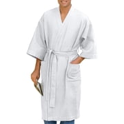 Harbor Bay by DXL Men's Big and Tall Waffle-Knit Kimono Robe, White, 3XLTALL/4XLTALL