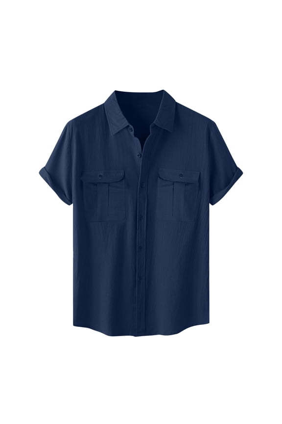 Men's Big & Tall Hawaiian Bowling Shirts Cotton Linen Casual Button Down Short Sleeve Beach Shirts with Pocket Size 4XL-5XL Navy