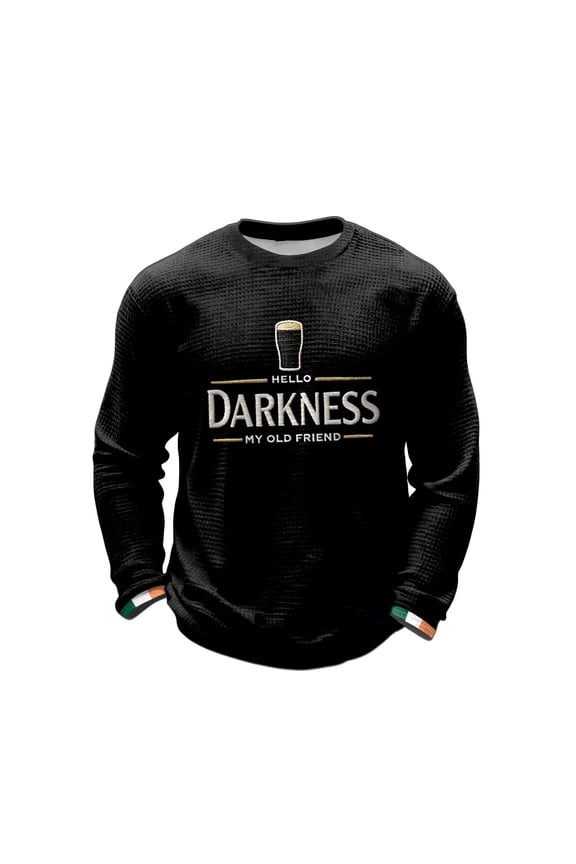 Men's Big and Tall Hello Darkness My Old Friend Shirt Waffle Long Sleeve Shamrock T-Shirt Novelty Graphic Tee St. Patrick's Day Beer Day Shirts, Black XL