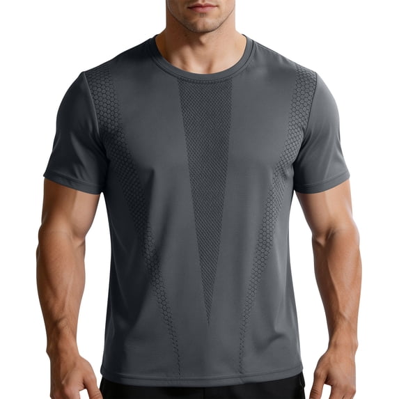 Men's Big & Tall Jacquard Muscle Slim Fit Athletic T-Shirts Tech Performance Workout Training Top Crew Neck Short Sleeve Quick Dry Breathable Mesh Back for Running