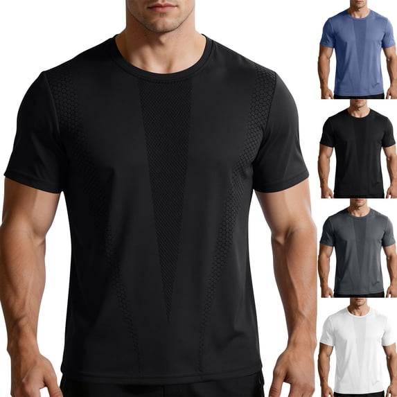 Men's Big & Tall Jacquard Muscle Slim Fit Athletic T-Shirts Tech Performance Workout Training Top Crew Neck Short Sleeve Quick Dry Breathable Mesh Back for Running