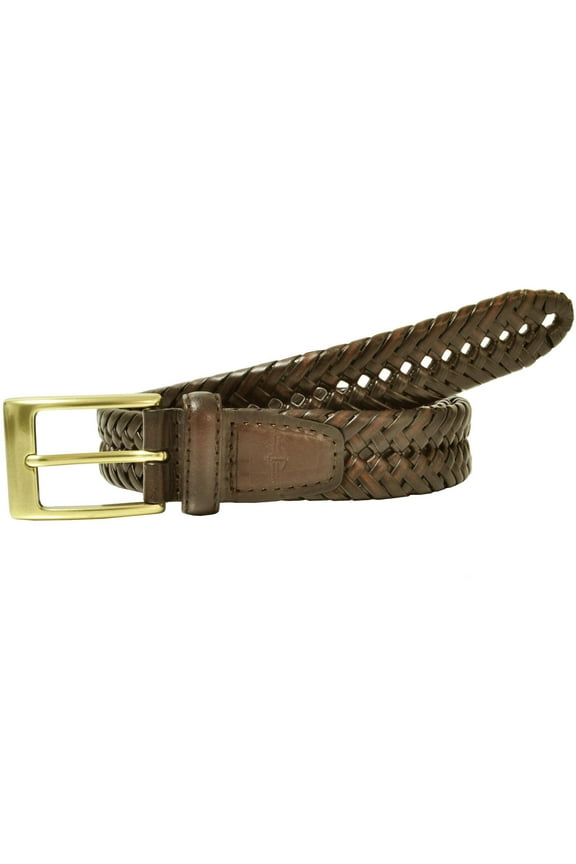 Men's Big & Tall Leather Adjustable Double V-Weave Braided Belt