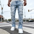 thumbnail image 1 of Men's Straight Leg Stretch Jeans | Light Wash Distressed Frayed Denim | Ripped Detail | 4-Way Flex | Standard & Big & Tall Sizes | Trendy Streetwear Jeans for Men, 1 of 7