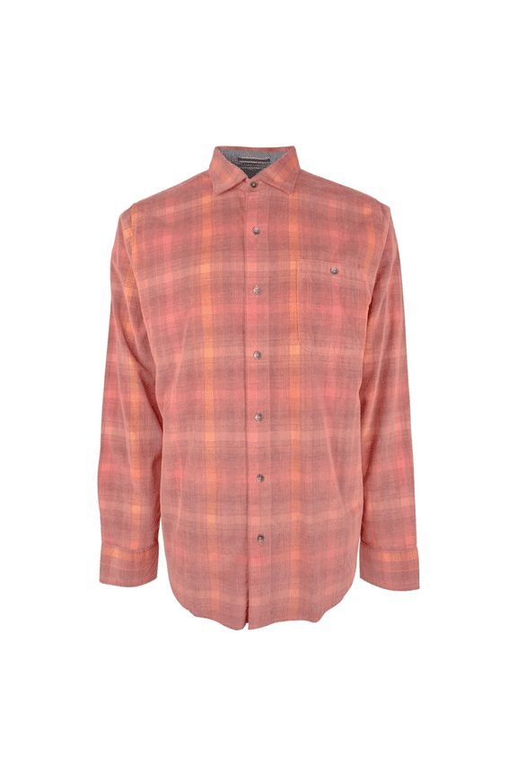 Men's Big & Tall Long Sleeve Coastline Cord Redwood Check Camp Shirt (New Red Sail, 3XLT)