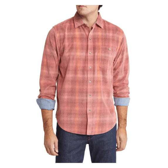 Men's Big & Tall Long Sleeve Coastline Cord Redwood Check Camp Shirt (New Red Sail, 4XB)