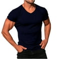 thumbnail image 1 of Men's Big & Tall Muscle V Neck Ribbed T Shirts Stretch Short Sleeve Bodybuilding Workout Casual Slim Fit Tee Shirts Size M-4XL Navy, 1 of 6