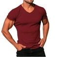 thumbnail image 1 of Men's Big & Tall Muscle V Neck Ribbed T Shirts Stretch Short Sleeve Bodybuilding Workout Casual Slim Fit Tee Shirts Size M-4XL Red, 1 of 6