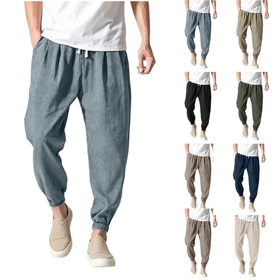 Men's Big & Tall Pants Cotton Linen Yoga Golf Beach Jogger Sweat Lounge Harem Pants Cropped Trousers Size M-5XL Light Blue