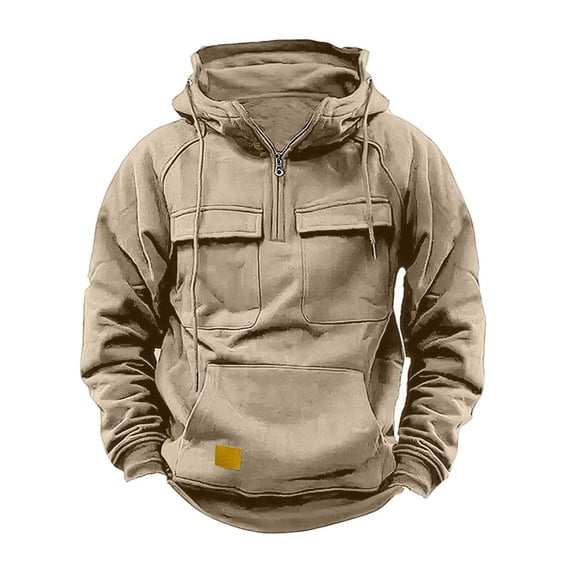 Men's Big & Tall Quarter-Zip Hoodie — 3XL Long Sleeve Pullover with Front Pocket, Solid Color Casual Sweatshirt for Everyday Wear