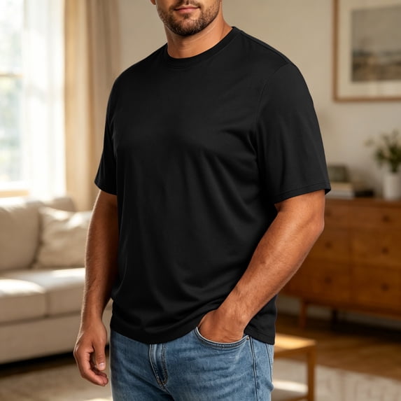 Men's Big and Tall Shirts 3xl Big & Tall Men's Dry Fit Moisture Wicking T Shirts, Comfort & Breathable Tees for Gym Running Casual Undershirts Black L