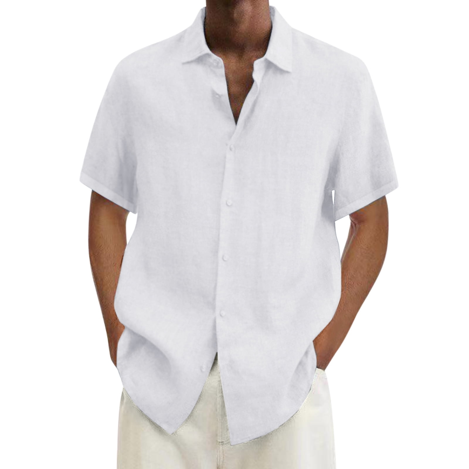 Men's Big & Tall Short Sleeve Button-Up Shirt White XL - Walmart.com