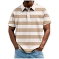 thumbnail image 1 of Men's Big and Tall Short Sleeve Striped Polo Shirt, Classic Blue White Nautical Stripe Casual Top, Breathable Comfort Fit for Daily & Golf Wear, Sizes M-4XL Khaki, 1 of 5