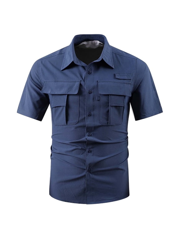 Men's Big & Tall Short Sleeve Work Shirt – Durable Twill Button Down Shirts for Men, Quick Dry Lightweight Uniform for Daily Wear Muti Pocket Size M-4XL Dark Blue