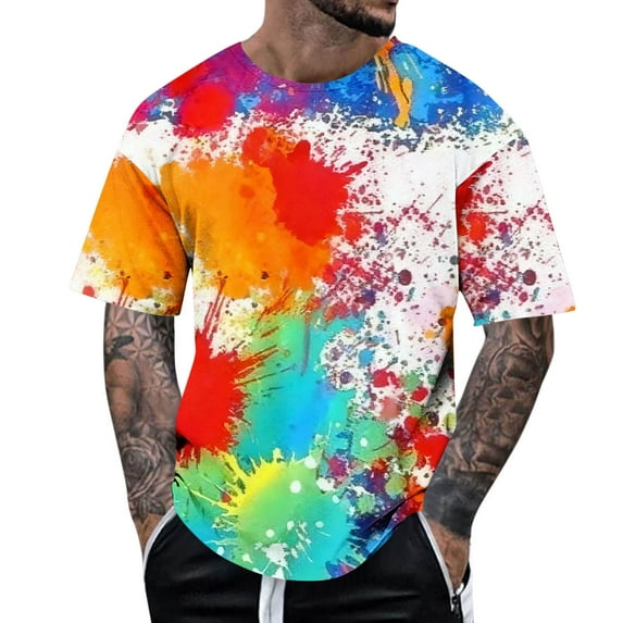 Men's Big & Tall Tie-Dye T-Shirt Printed Short Sleeve Crew Neck Shirt Casual Graphic Tee for Music Festivals & Daily Errands