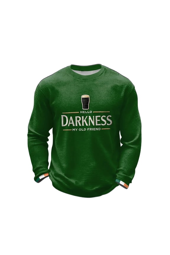 Men's Big and Tall Waffle Shirts St. Patrick's Day Beer Day Hello Darkness My Old Friend Shirts Long Sleeve T-Shirts Novelty Shamrock Graphic Tee, Green XL