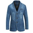 thumbnail image 1 of Men's Big&Tall Washed Denim Blazer Notched Lapel Button-up Jacket Slim Comfortable Fit Blazer Jacket with Pockets for Brunch Dates, 1 of 5