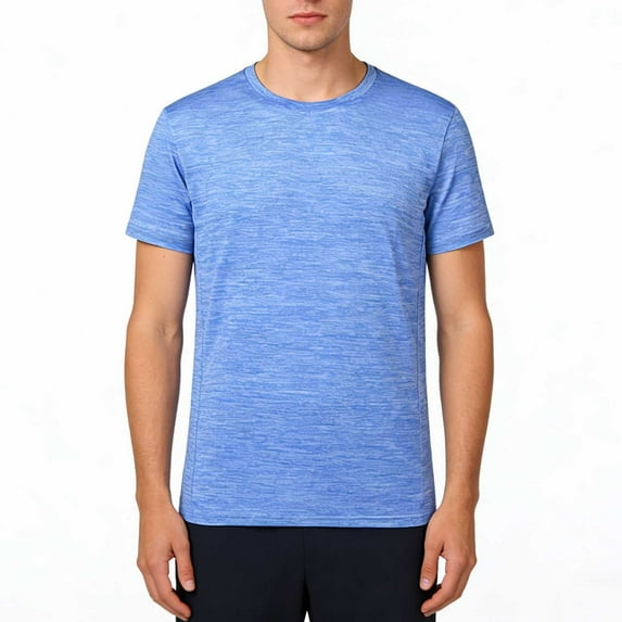 Men's Big & Tall Workout T-Shirt Short Sleeve Crew Neck Athletic Tee Breathable Running Workout Top,L,Sky Blue