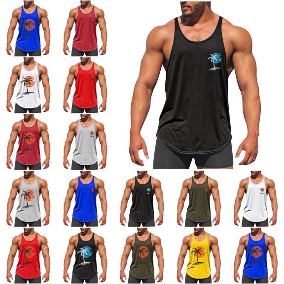 Men's and Big Tank Top Solid Color Exercise Close Fitting High Resilience Round Neck Fitness Plus Size Sleeveless Mens Hawaiian Vest Breathable Tank Tops Novelty 3D Graphic Gym Workout T Shirt