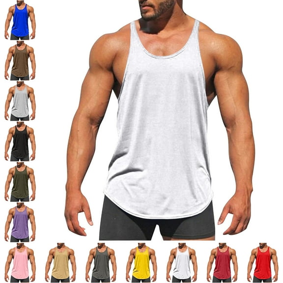 Men's and Big Tank Top Solid Color Exercise Close Fitting High Resilience Round Neck Fitness Short Sleeved Plus Size Sleeveless Muscle T Shirts Solid Crewneck Athletic Workout A Shirts Tees