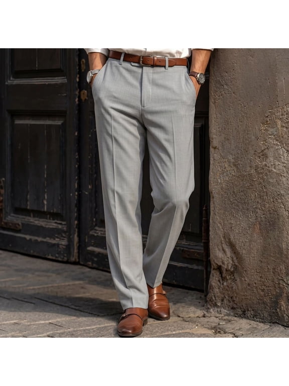 Men's Big and Tall 40x30 Slim Straight High Waist Dress Trousers