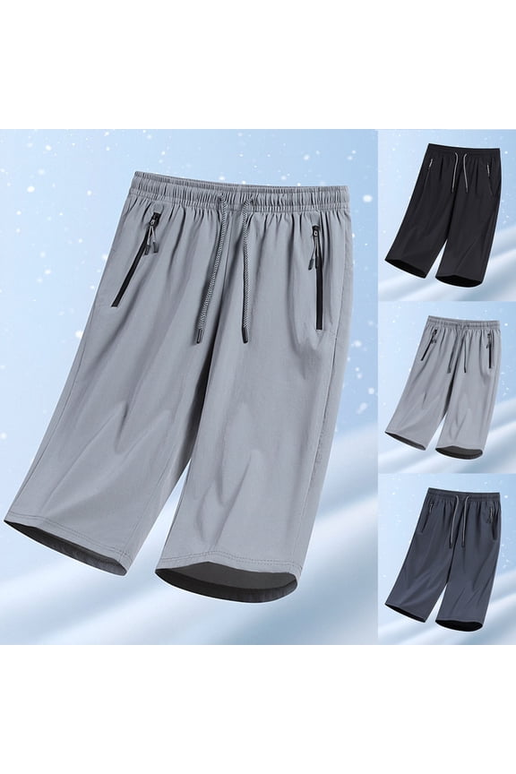 Men's Big and Tall Athletic Pants Quick Dry 3/4 Length Workout Bottoms Elastic Waist Drawstring Sports Trousers with Zipper Pockets