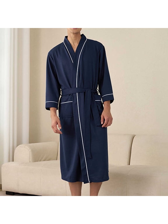 Men's Big and Tall Bathrobe Cotton V-Neck Cardigan Loose Fit Sleepwear Nightgown