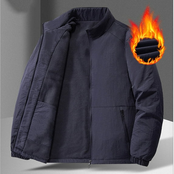 Men's Big and Tall Casual Jacket Solid Color Long Sleeve Stand Collar Zipper Pocket for Everyday Outdoor Use