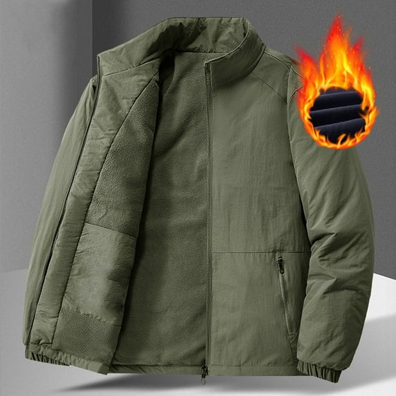 Men's Big and Tall Casual Jacket Solid Color Long Sleeve Stand Collar Zipper Pocket for Everyday Outdoor Use